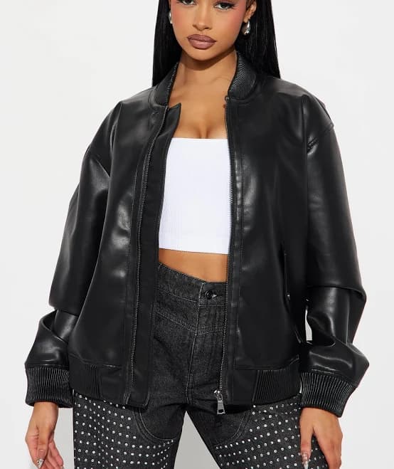 Fashion Nova Gabrielle Faux Leather Bomber Jacket