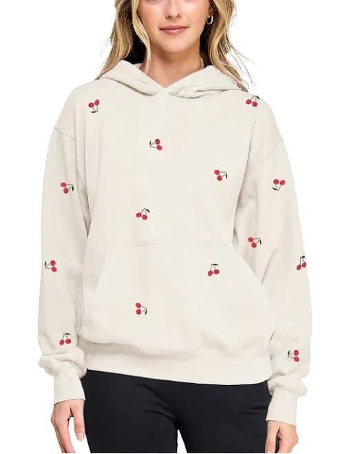 Kaye Cherry Embroidery Fleece Hoodie