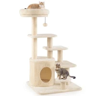 Costway 40'' Multi-level Cat Tower w/Condo Padded Perch Bed Sisal Scratching Posts Ball Beige