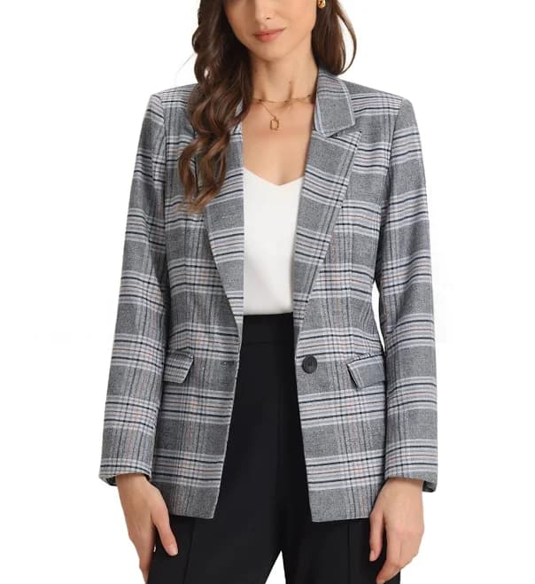 Daring Diva Women's Boyfriend Notched Lapel Plaid Blazer Suit