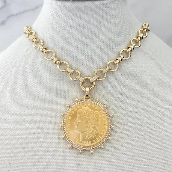 Vintage Gold Chunky Coin Pendant Necklace