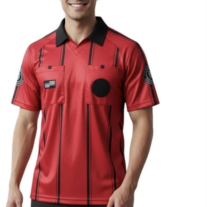 Official Sports Soccer Referee Jersey Red & Black Short Sleeve Mens Sz