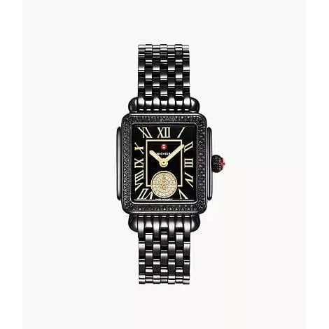 MICHELE Women's Deco Diamond Madison Mid Noir Watch