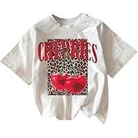 RoseSeek Women's Cherry Graphic Tees Top Crewneck Short Sleeve Baggy T Shirt Black X-Small at Amazon Women's Clothing store