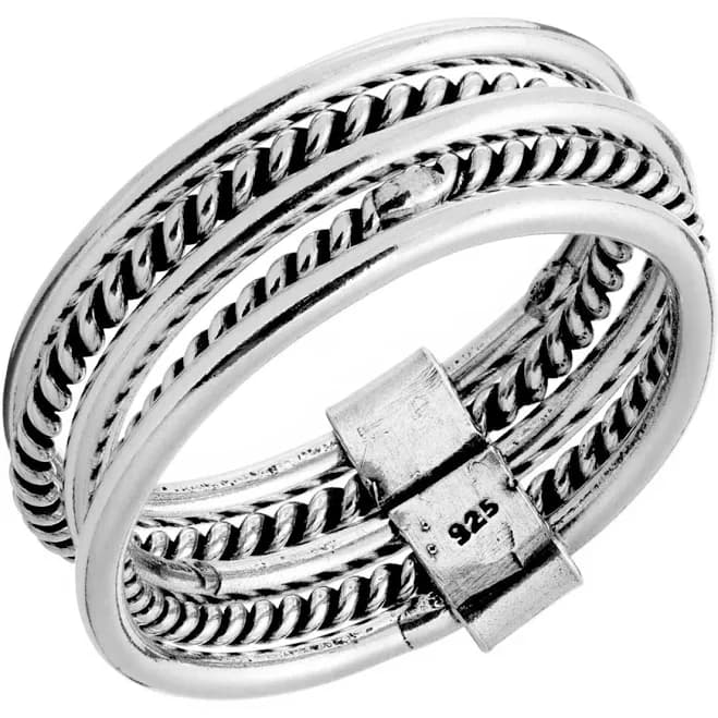 Sterling Silver Boho Bali Twist Rope Ring