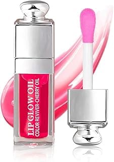 GECOMO Hydrating Lip Glow Oil, Lip Oil Gloss Transparent Toot Tinted Nourishing Long Lasting Repairing Lightening Lip Lines (RASPBERRY) 0.2 OZ