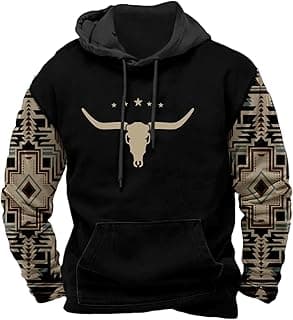 Graphic Hoodies for Men Aztec Western Vintage Long Sleeve Pullover Tops Drawstring Cowboy Fashion Hooded Sweatshirt