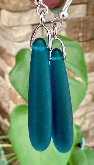 Sterling Silver Teardrop Sea Glass Dangle Earrings