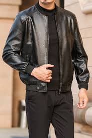 Jhon Peters Men Fine Knitted Stand Collar Neck Ribbed Cuff & Hem Side Pocket Leather Jacket