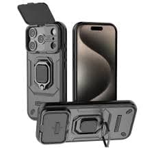 iPhone 17 Pro Sliding Camshield TPU + PC Shockproof Phone Case with Holder - Black