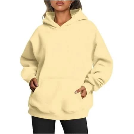 Titcea Hoodies for Women Oversized Solid Color Long Sleeve Fleece Sweatshirt Trendy Pullover Sweaters with Pockets, Women's, Size: Medium, Beige