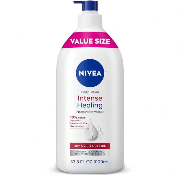 NIVEA Nivea Intense Healing Body Lotion Cream Moisturizer 33.8 Fl Oz Value Size Pump Bottle For Very Dry Itchy Skin With Glycerin Provitamin