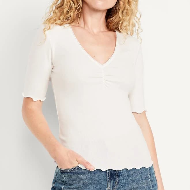 Old Navy Women's Ruffle-Trim Ribbed Top