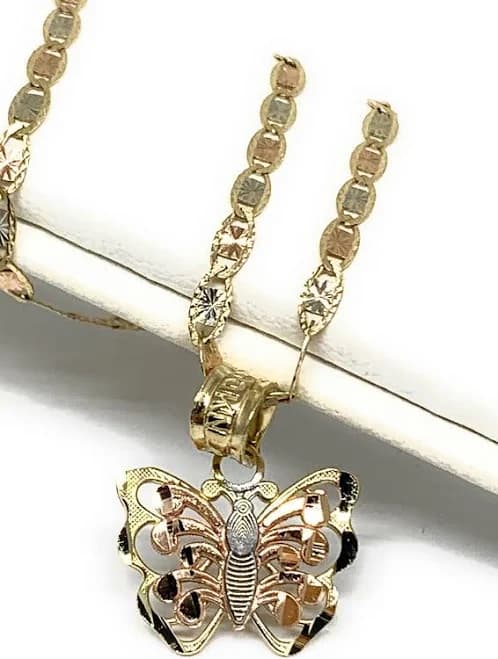 14K Solid Gold Butterfly Pendant Necklace