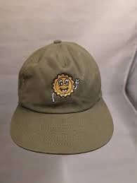 WELD MFG Daycap Olive Green Strapback Hat Embroidered Smiley Sun Leather Strap