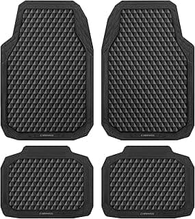 Black Rubber Car Mats, All-Weather Floor Mats Full Set Durable Anti-Slip 3D Rhombus Waterproof Automotive Pad Trim to Fit Liner Universal Fit for Sedan SUV Truck Van, 4 Pcs All Black Rubber