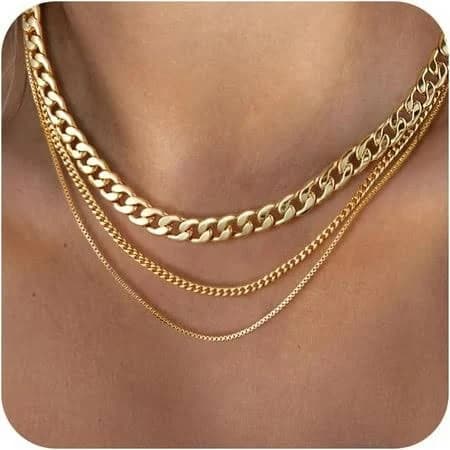 Layered Gold Necklaces For Women Dainty 14K Gold/Silver Plated Stackable Choker Necklaces For Women Trendy Cuba Cross Circle Pendant Necklaces Set
