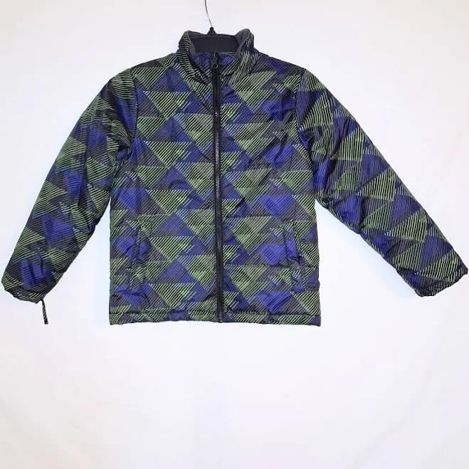 Swiss Tech Boys Puffer Jacket Blue Green Geometric Pattern M (8)
