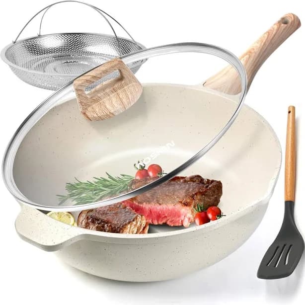 AOSION 11 Inch Nonstick Ceramic Deep Frying Pan Skille with Lid