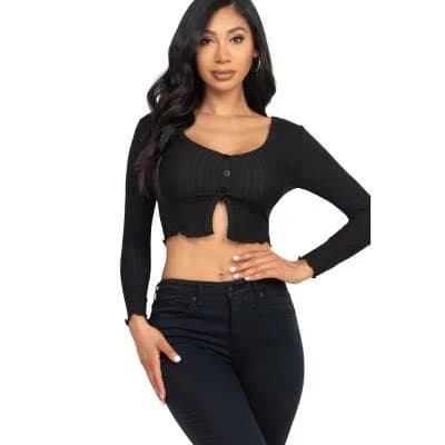 Slickblue Women's Ribbed Long Sleeve Button-Front Top