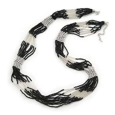 Multistrand Black Silver Bead Necklace