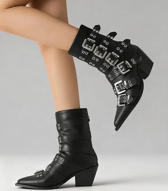 Women's Gothic Patent Leather Pointed Toe Ankle Boots
