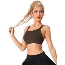 Allegra K Women's Full-Coverage U Back Fitness Sports Bras with Fixed Padded Cup Brown Small : Target