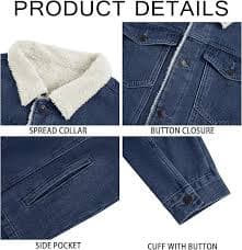 Runcati Mens Sherpa Fleece Lined Denim Jacket Casual Winter Warm Button Down Trucker Jacket Coat with Pocket, Navy, X-Large : Amazon.com.au: Clothing, Shoes & Accessories