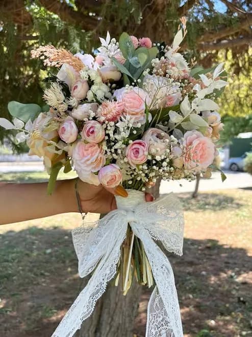 Pink & White Rose Romantic Wedding Bouquet: Rustic Bridal Flowers