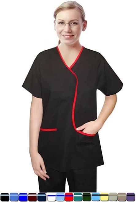 Women's L-Style Scrub Tops with Contrast Piping