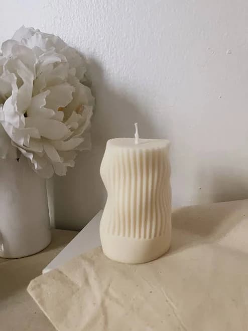 Mercer Wavy Irregular Ribbed Pillar Soy Candle