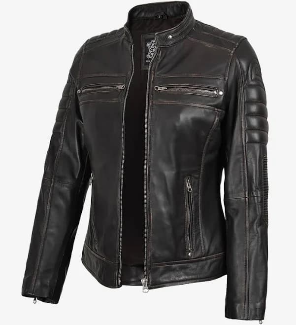 Angel Jackets Women's Distressed Cafe Racer Leather Biker Jacket