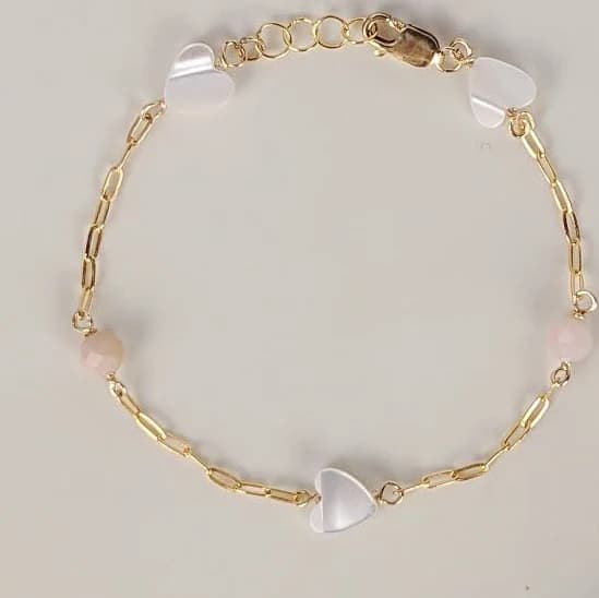 14K Gold-Filled Chain Heart Bracelet with Pink Beaded