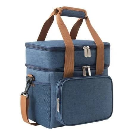 Easeky Insulated Double-Layer Lunch Bag 13L Large Leakproof Cooler, Heavy-Duty Nylon Thermal Tote With Wide-Open Zipper, Two-Story Organizer for Work