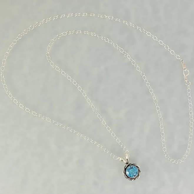 Dainty Swiss Blue Topaz Necklace in Sterling Silver
