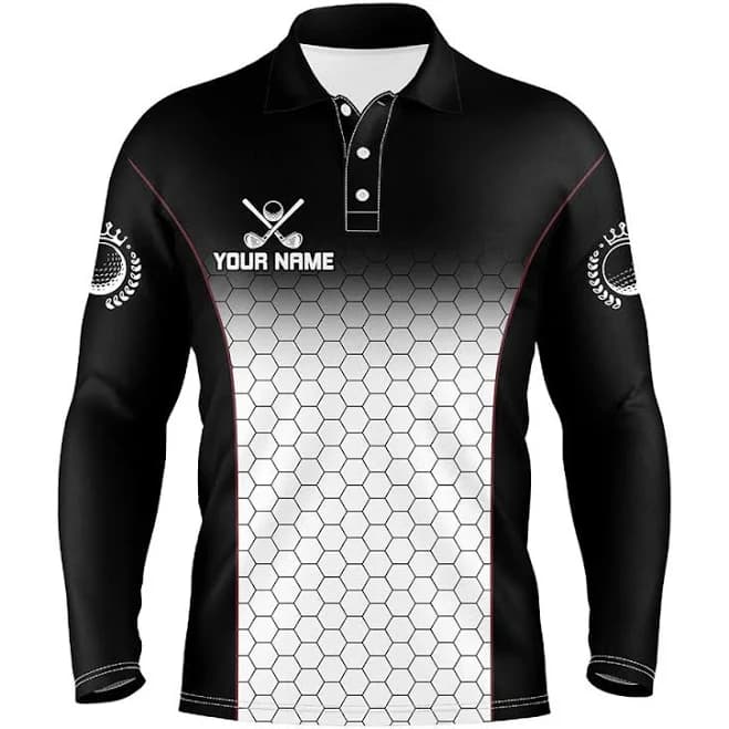 Men's Hexagon Long Sleeve Golf Polo Shirt
