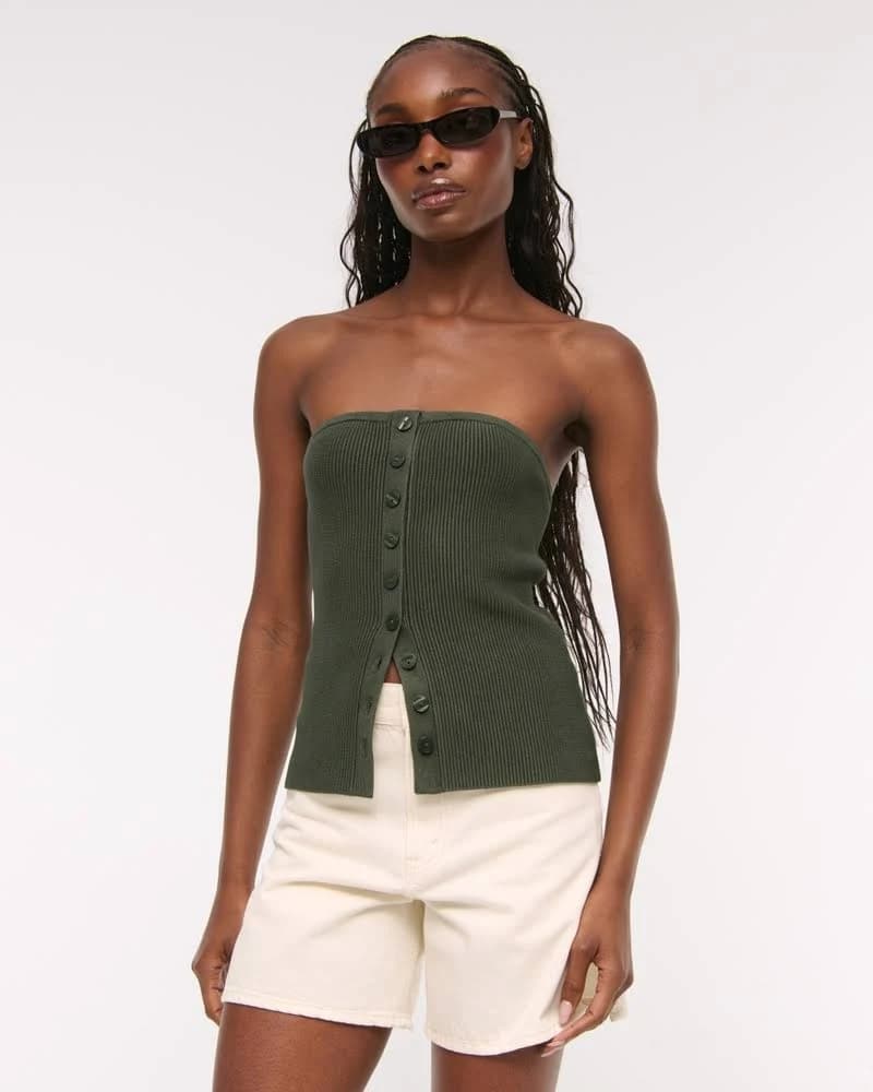 Abercrombie & Fitch Women's Ottoman Button-Front Tube Top
