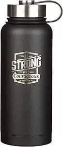 Stainless Steel Double Wall Vacuum Insulated Water Bottle for Men & Women: Strong & Courageous - Joshua 1:9 Inspirational Verse w/Carry Handle Lid, Black/Granite/Slate, 24 oz.