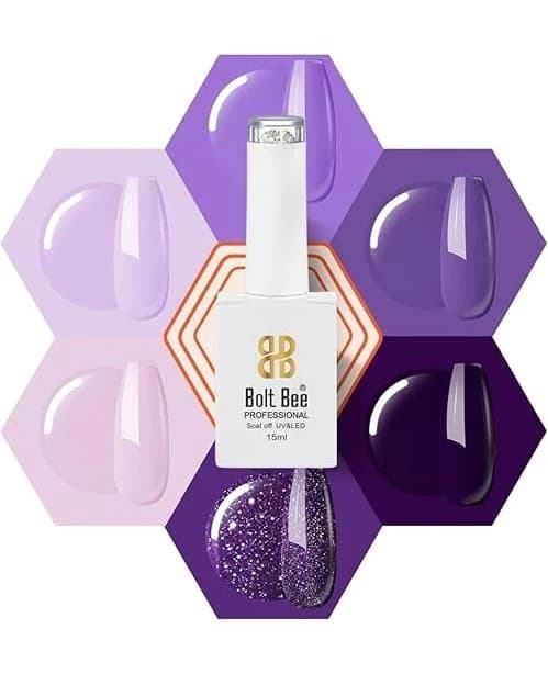 Bolt Bee Gel Nail Polish Kit Set - Purple Glitter 6 Colors LED Nail Art Soak Off