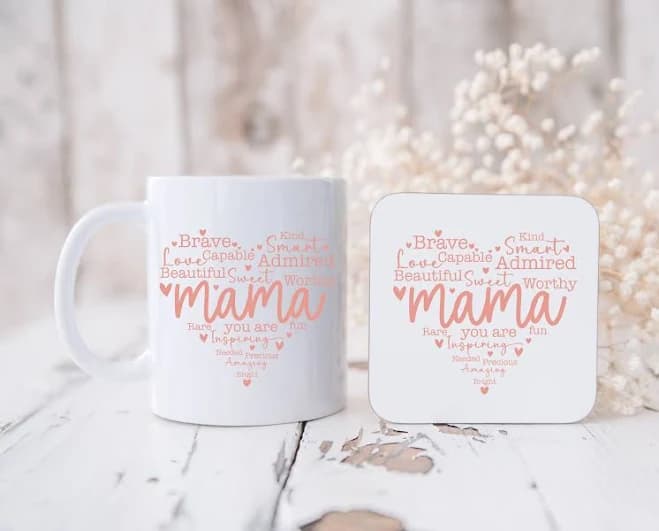 Mama Mug and Coaster Set: Heart Design, Mother's Gift