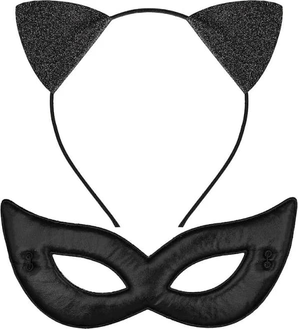 Glitter Kitty Cat Ears Headband with Mask