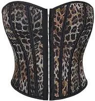 Sexy Leopard Boned Single Breasted Lace Up Overbust Corset Top