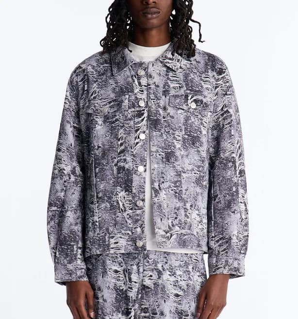 Fashion Nova Men's Ghost Distressed Denim Jacket
