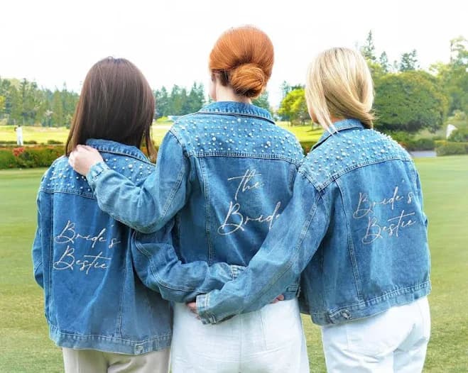 Custom Embroidered Denim Jacket for Bride