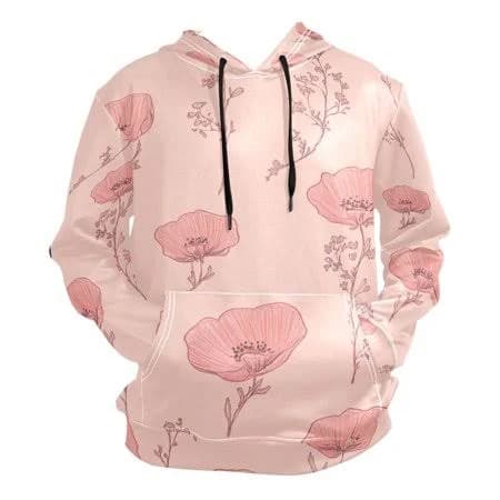 Booyaa Pink Floral Pattern Mens Hoodies Sweatshirt Fleece Jackets Long Sleeve Sweatshirts, Men's, Size: Large