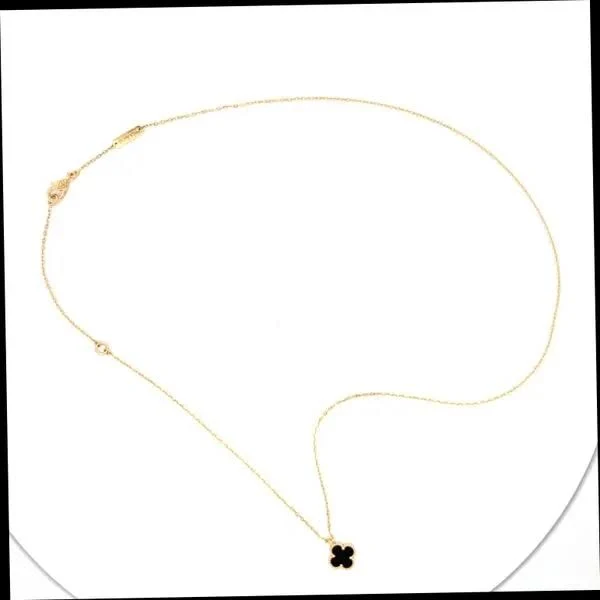 18K Yellow Gold Petite Black Onyx Alhambra Necklace