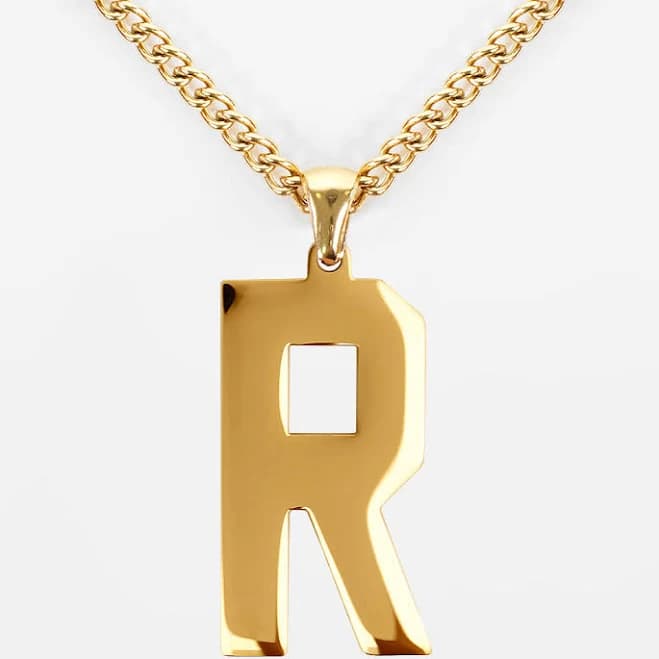 Gold Plated Stainless Steel R Letter Pendant Necklace for Kids