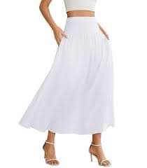 ETOSELL Women's Elastic High Waisted Midi Skirts with Pockets Trendy A-Line Flowy Swing Basic Skirt, White, Medium : Amazon.sg: Fashion