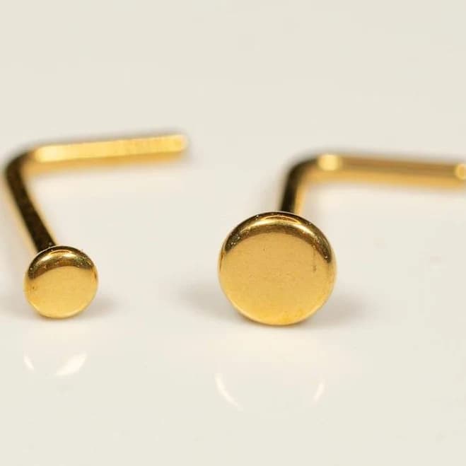 20G, 18G Gold Flat Disc Circle Nose Stud