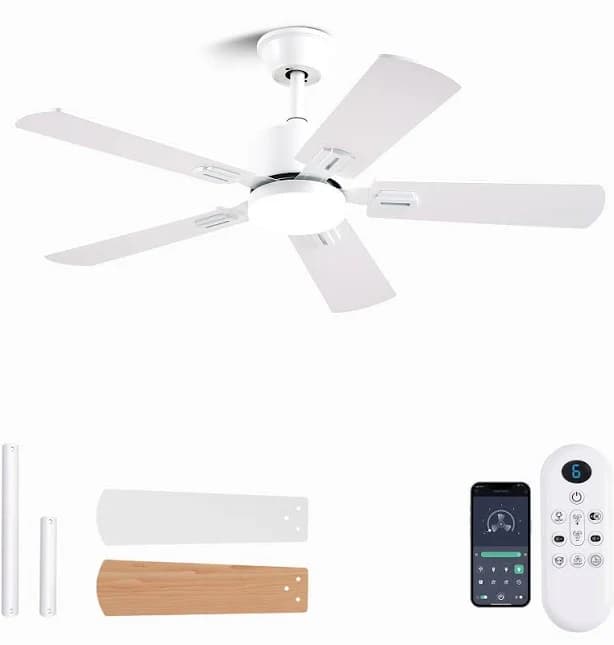 FUMLTP 42 inch Modern White Ceiling Fan with Lights